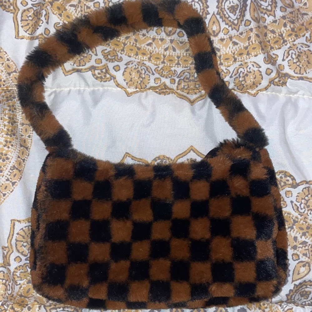 Earthbound checked purse. Brown and black.